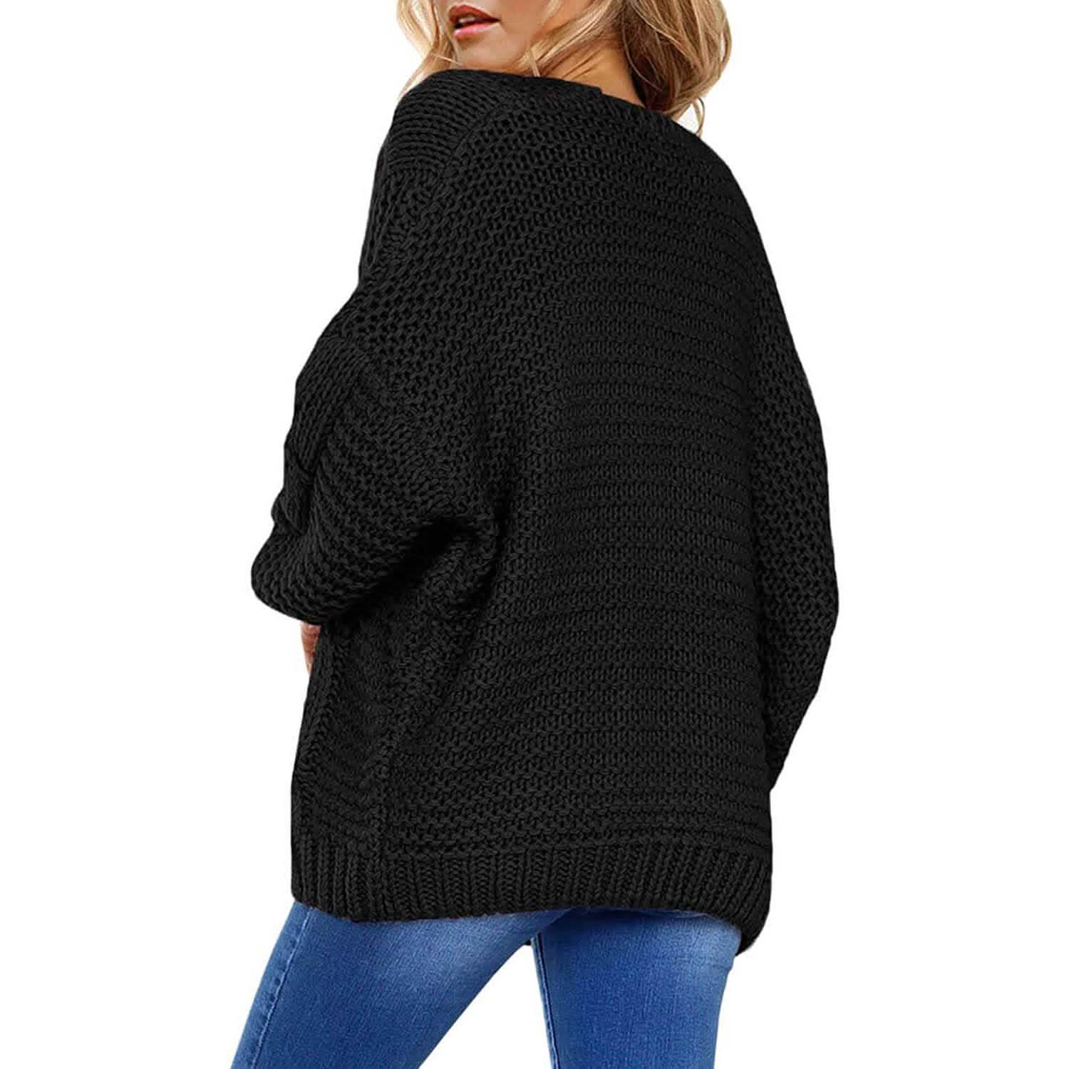 Gilet long en maille épaisse à manches longues et coupe ouverte pour femme