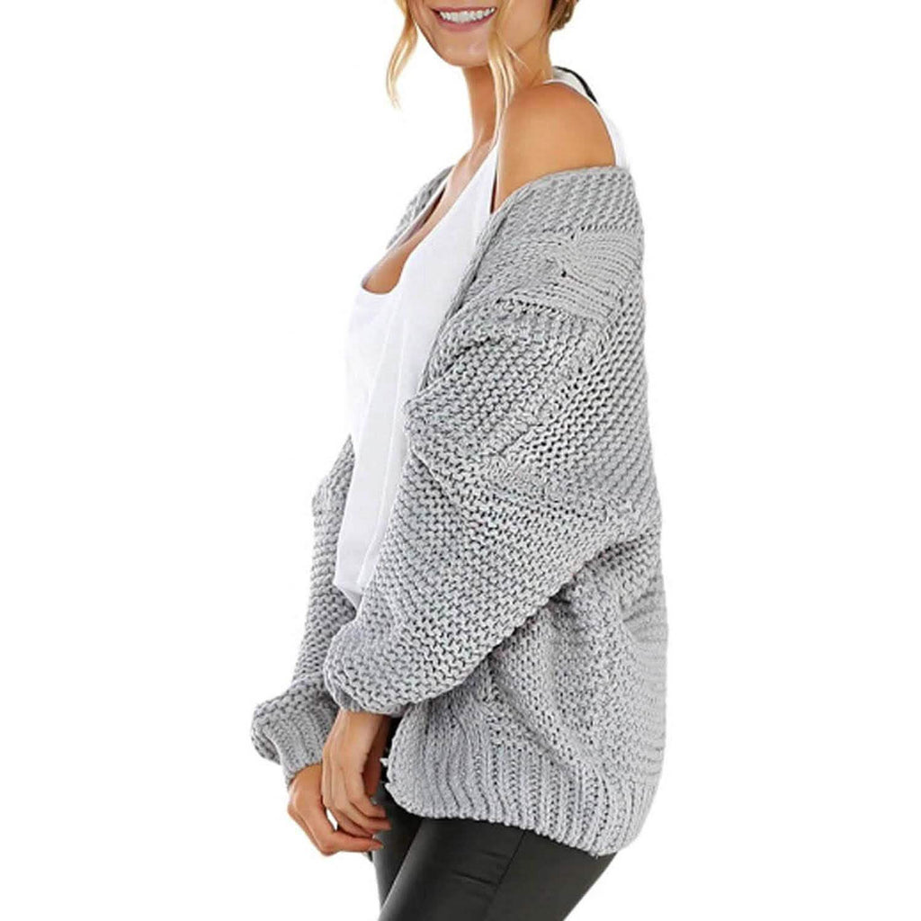 Gilet long en maille épaisse à manches longues et coupe ouverte pour femme