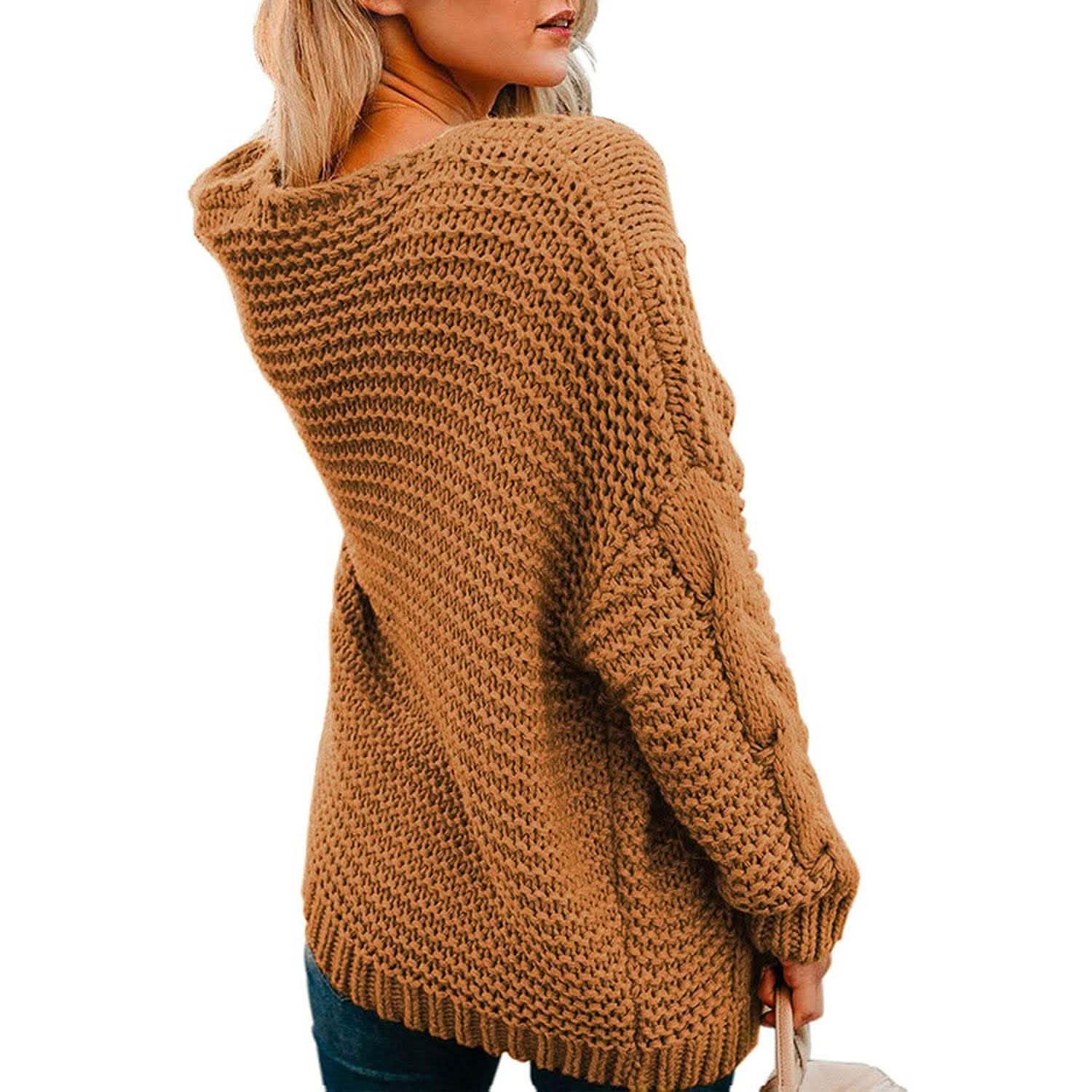 Gilet long en maille épaisse à manches longues et coupe ouverte pour femme