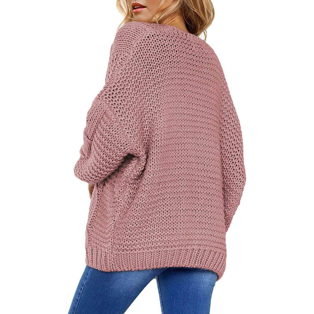 Gilet long en maille épaisse à manches longues et coupe ouverte pour femme