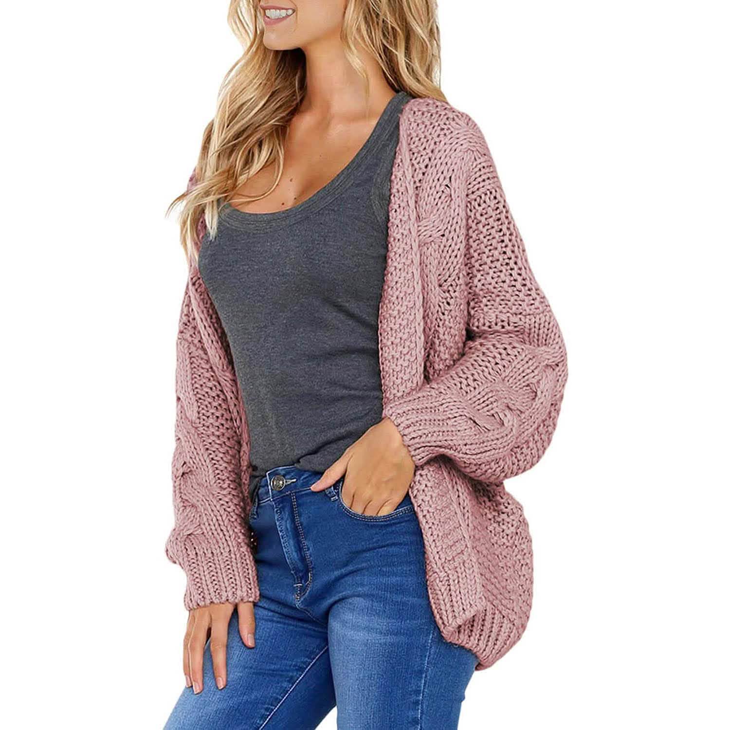 Gilet long en maille épaisse à manches longues et coupe ouverte pour femme