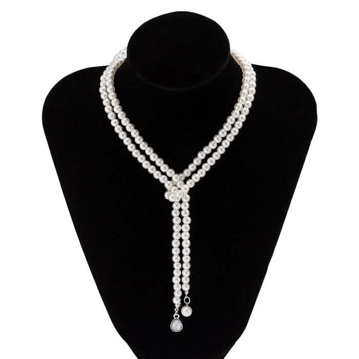 Women's Elegant Multi-Layered Faux Pearl Necklace, Boho Tassel Pendant, Dual-Strand Jewelry