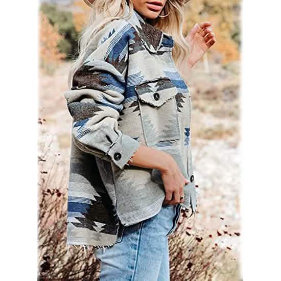 Manteau long à carreaux et col boutonné à manches longues pour femme