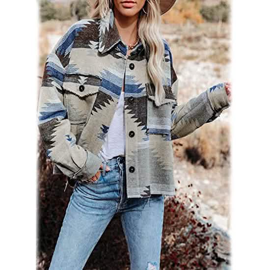 Manteau long à carreaux et col boutonné à manches longues pour femme