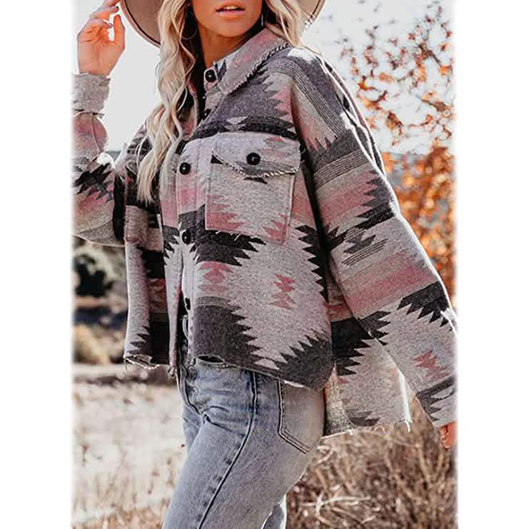 Manteau long à carreaux et col boutonné à manches longues pour femme