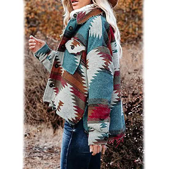 Manteau long à carreaux et col boutonné à manches longues pour femme