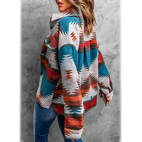 Manteau long à carreaux et col boutonné à manches longues pour femme