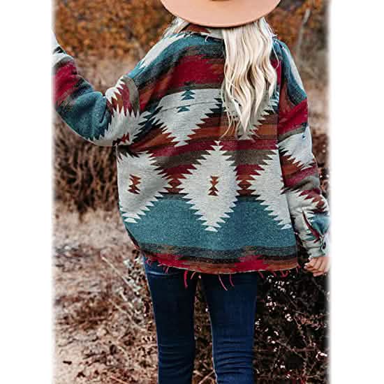 Manteau long à carreaux et col boutonné à manches longues pour femme
