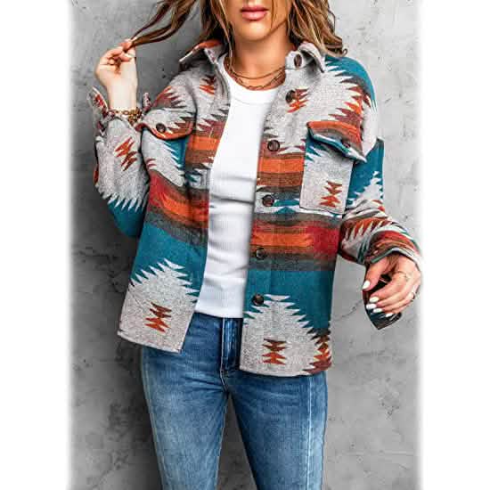 Manteau long à carreaux et col boutonné à manches longues pour femme