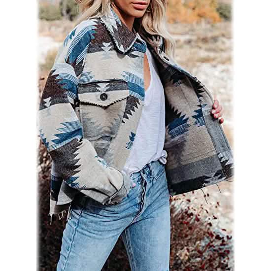 Manteau long à carreaux et col boutonné à manches longues pour femme