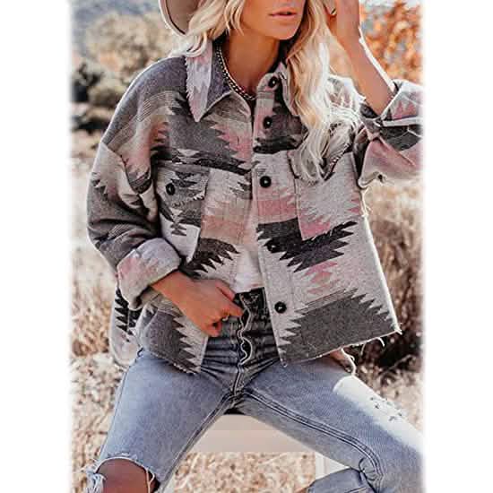 Manteau long à carreaux et col boutonné à manches longues pour femme