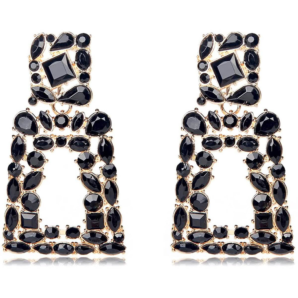 Boucles d'oreilles pendantes rectangulaires en strass pour femmes