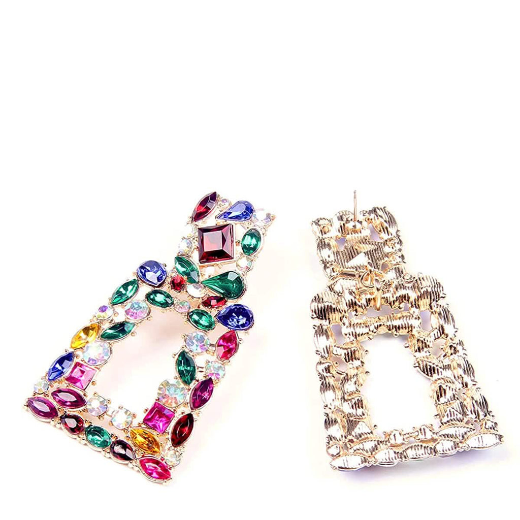 Boucles d'oreilles pendantes rectangulaires en strass pour femmes