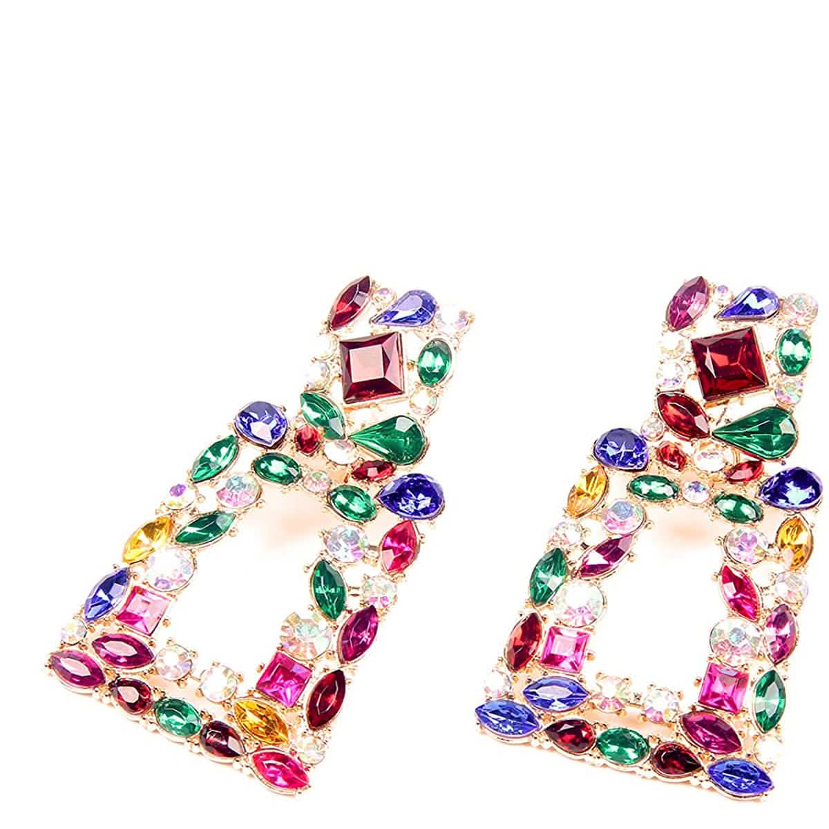 Boucles d'oreilles pendantes rectangulaires en strass pour femmes