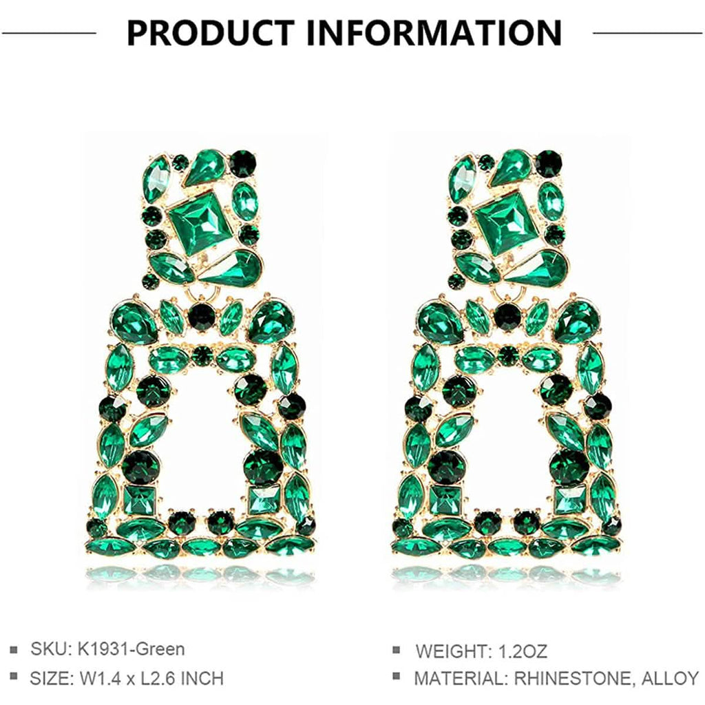 Boucles d'oreilles pendantes rectangulaires en strass pour femmes