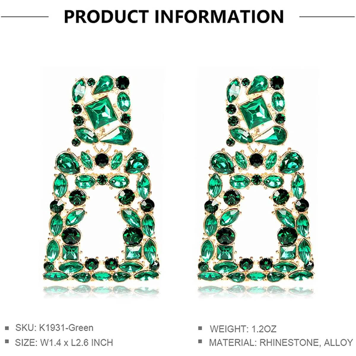 Boucles d'oreilles pendantes rectangulaires en strass pour femmes