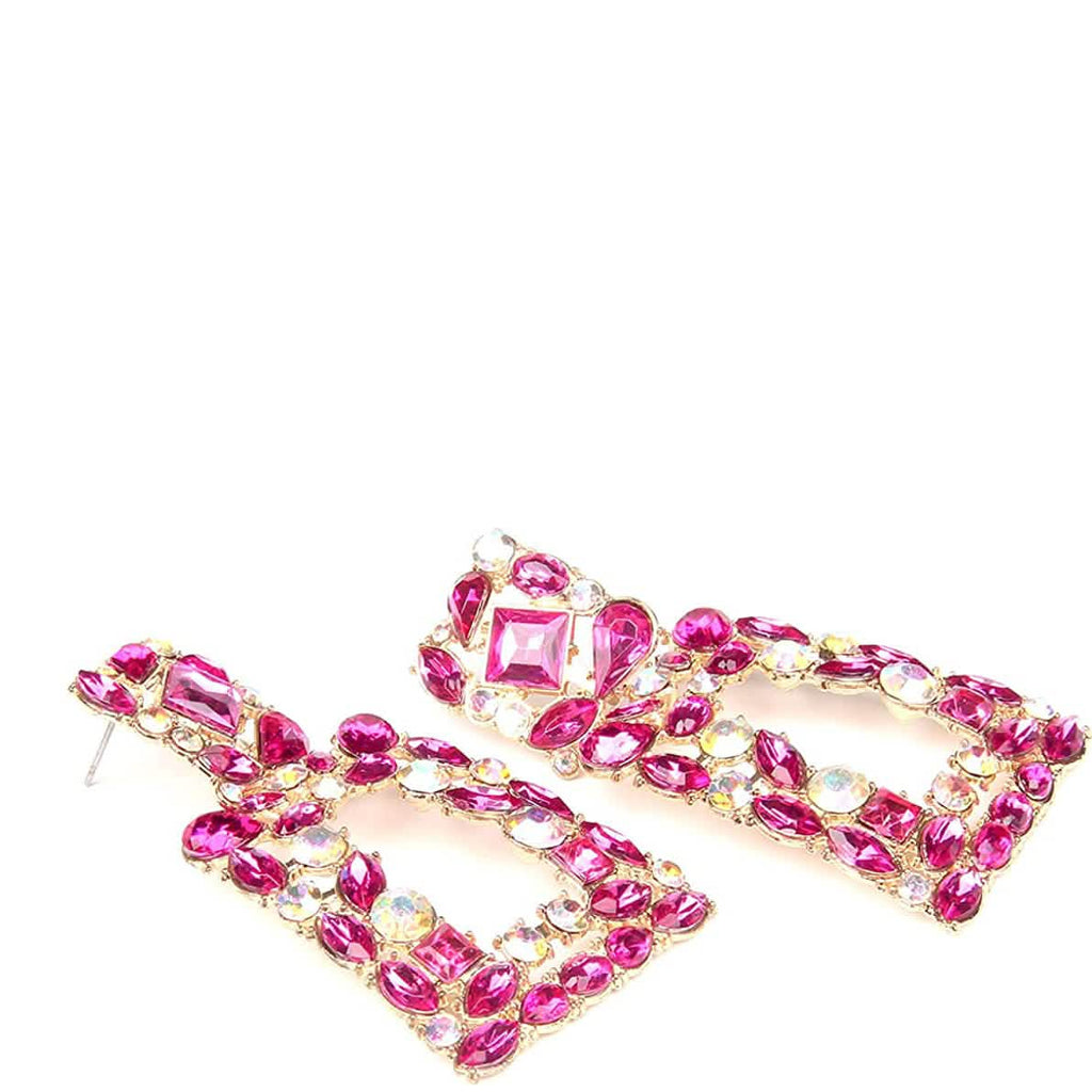 Boucles d'oreilles pendantes rectangulaires en strass pour femmes