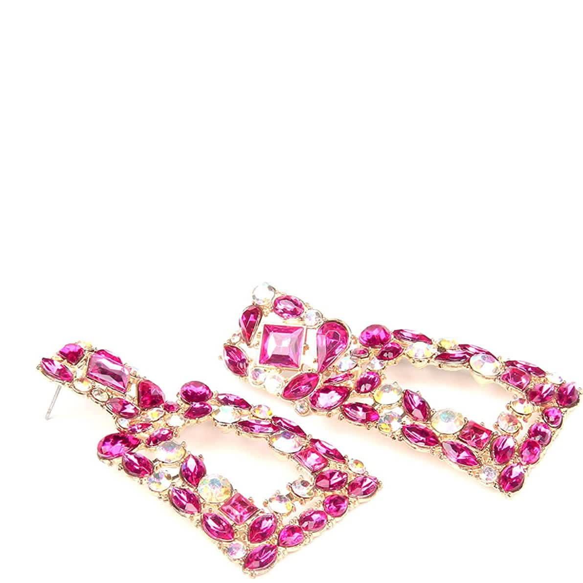 Boucles d'oreilles pendantes rectangulaires en strass pour femmes