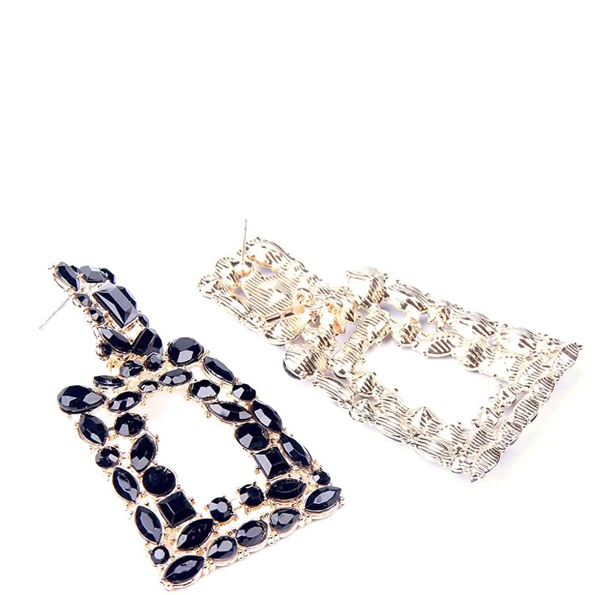 Boucles d'oreilles pendantes rectangulaires en strass pour femmes