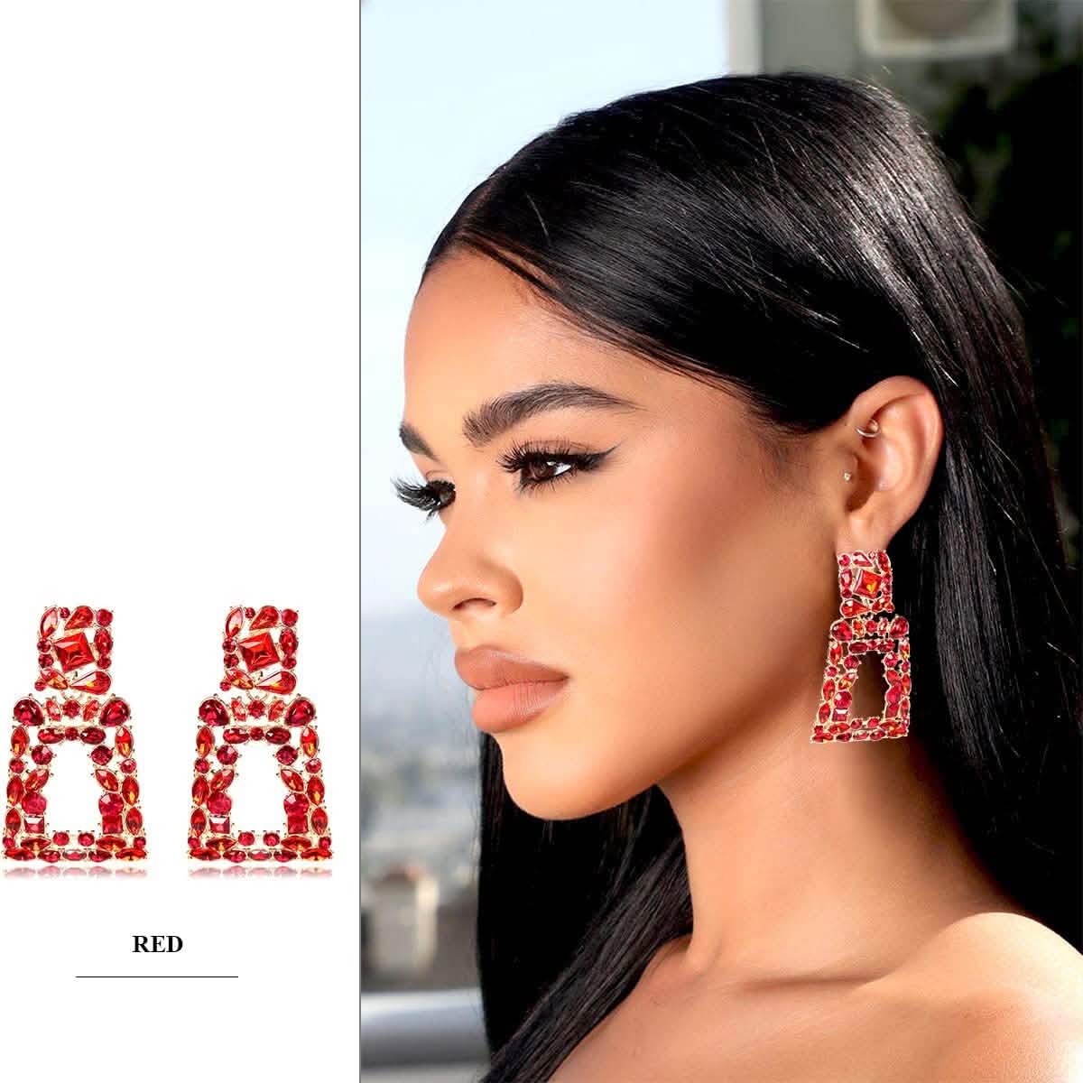Boucles d'oreilles pendantes rectangulaires en strass pour femmes