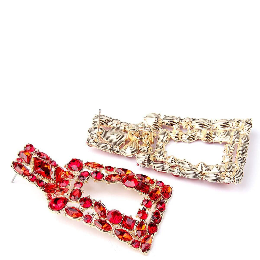 Boucles d'oreilles pendantes rectangulaires en strass pour femmes