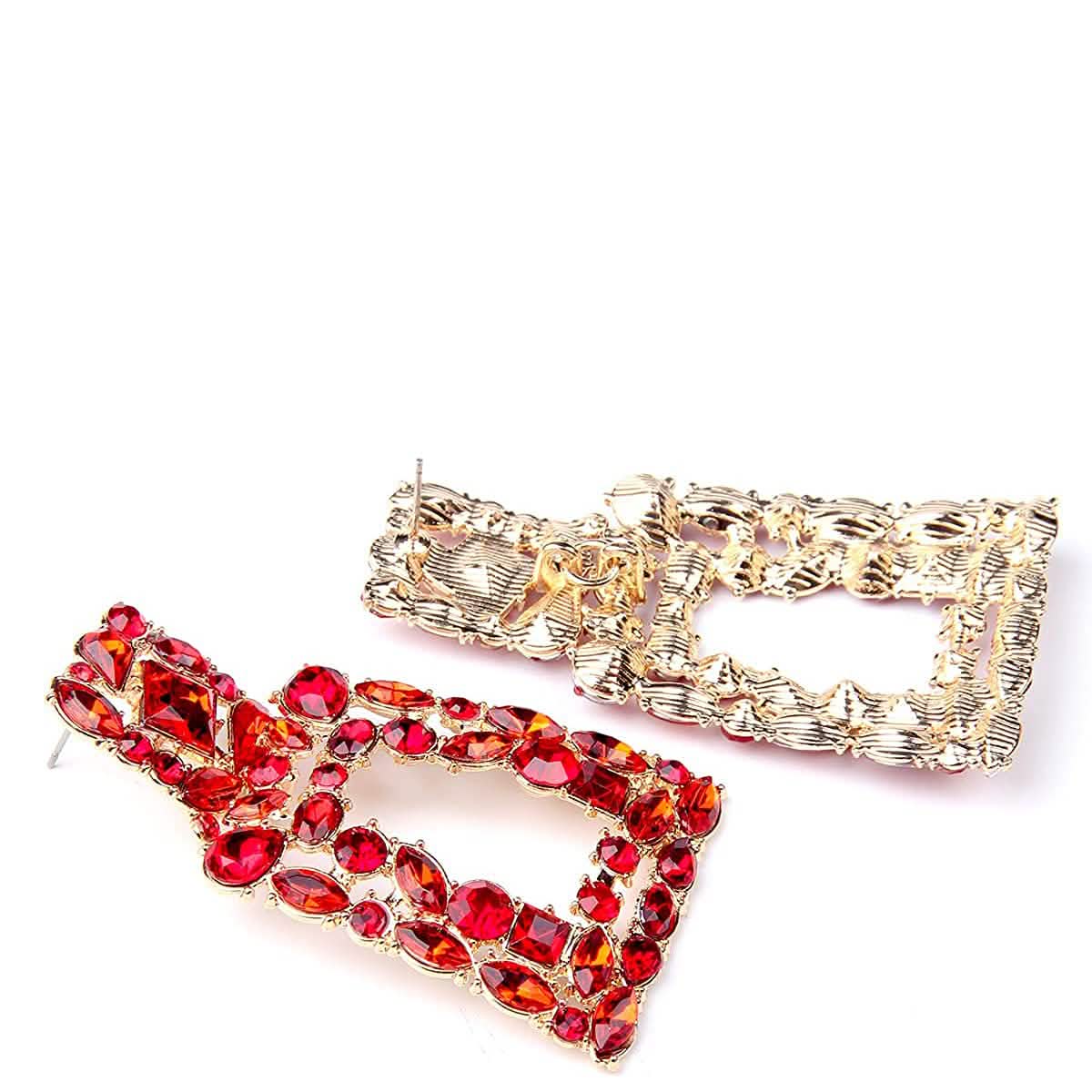 Boucles d'oreilles pendantes rectangulaires en strass pour femmes