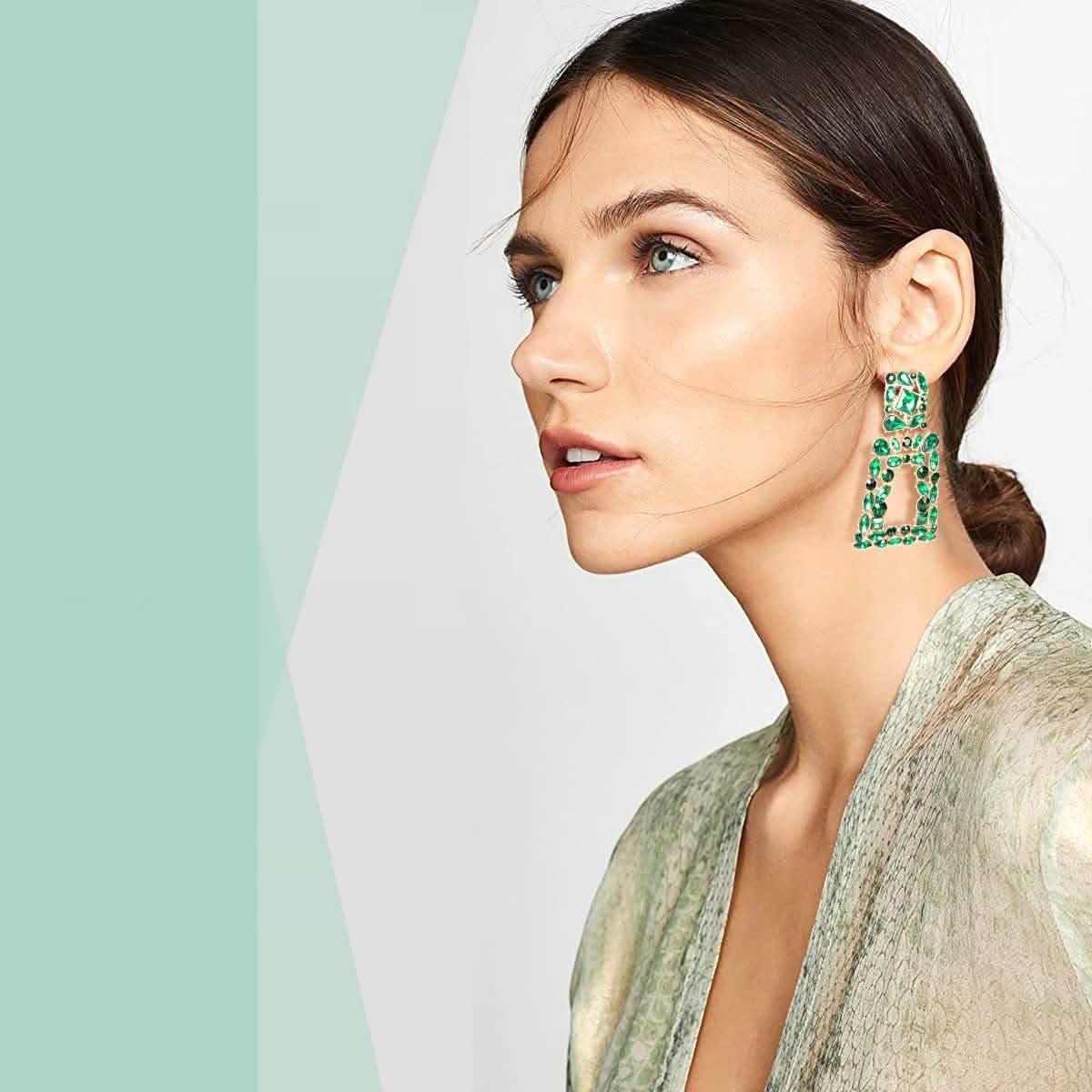 Boucles d'oreilles pendantes rectangulaires en strass pour femmes