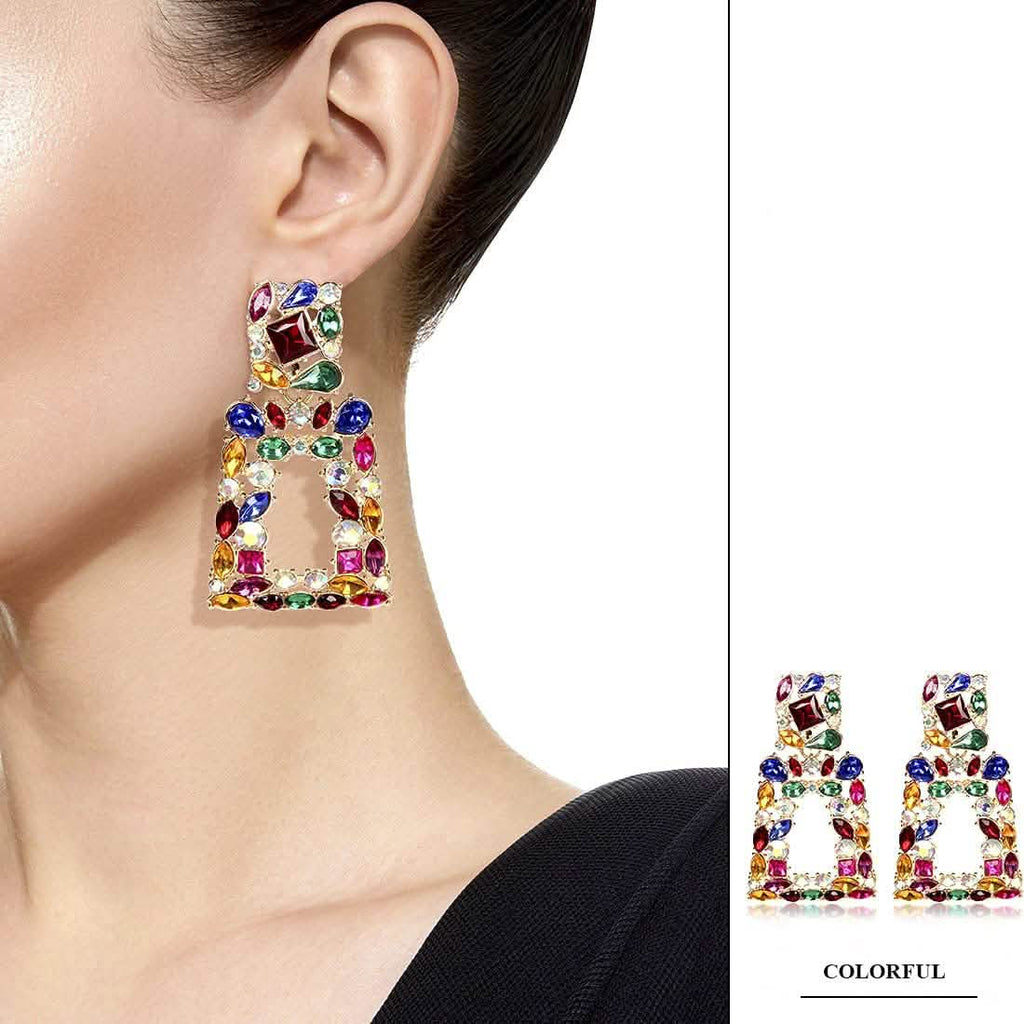 Boucles d'oreilles pendantes rectangulaires en strass pour femmes