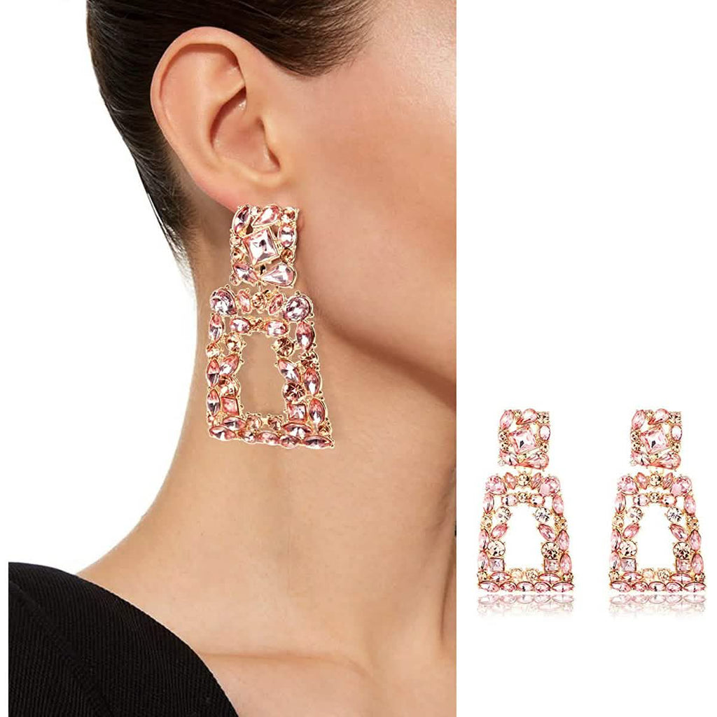 Boucles d'oreilles pendantes rectangulaires en strass pour femmes