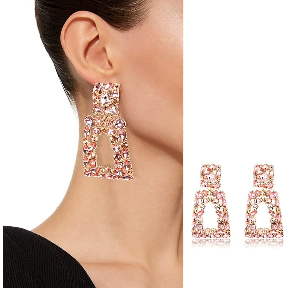 Boucles d'oreilles pendantes rectangulaires en strass pour femmes