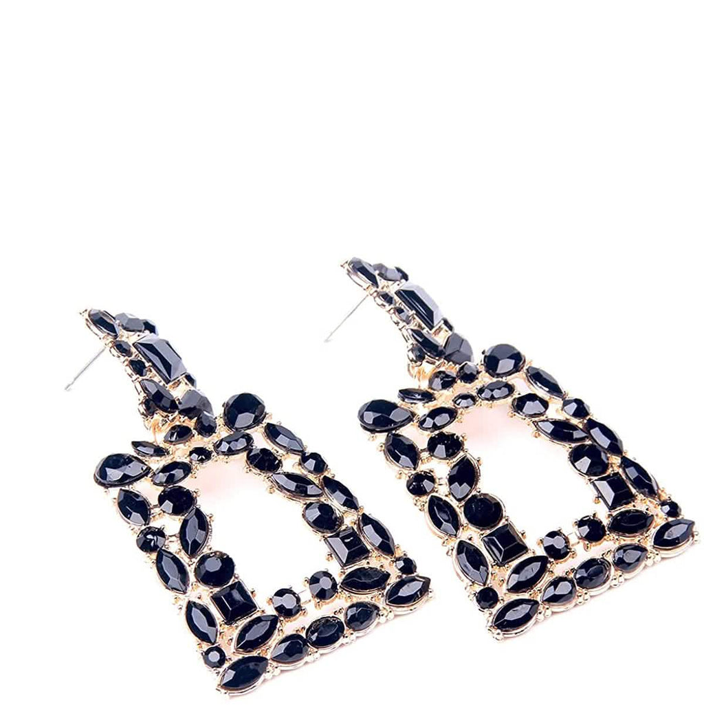 Boucles d'oreilles pendantes rectangulaires en strass pour femmes