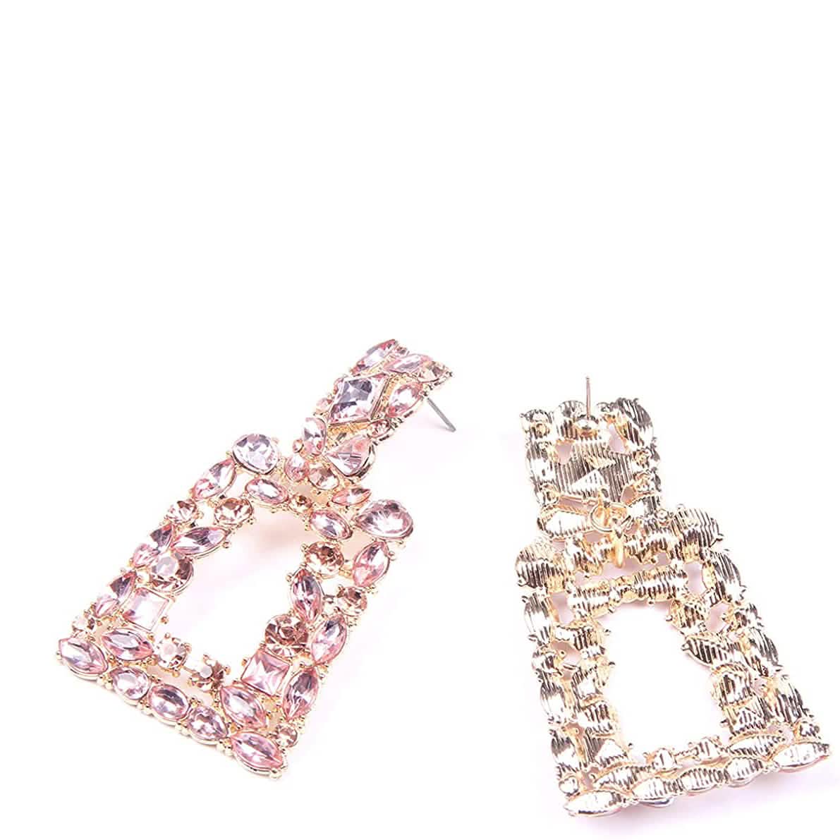 Boucles d'oreilles pendantes rectangulaires en strass pour femmes