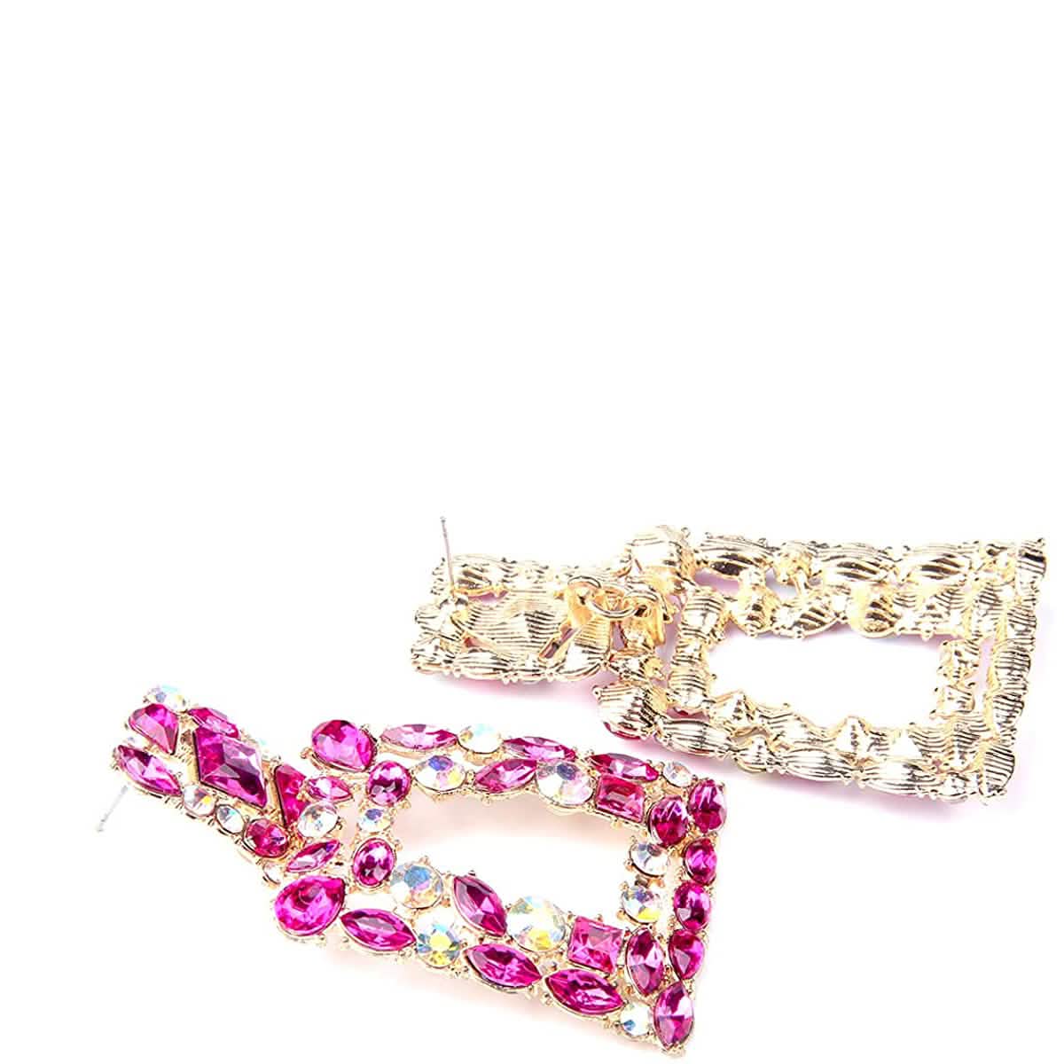 Boucles d'oreilles pendantes rectangulaires en strass pour femmes