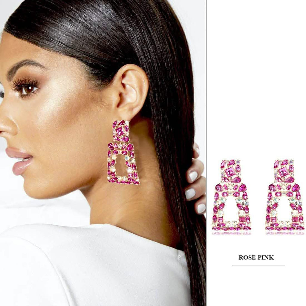 Boucles d'oreilles pendantes rectangulaires en strass pour femmes