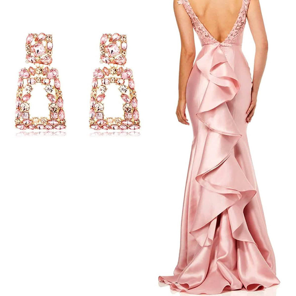 Boucles d'oreilles pendantes rectangulaires en strass pour femmes