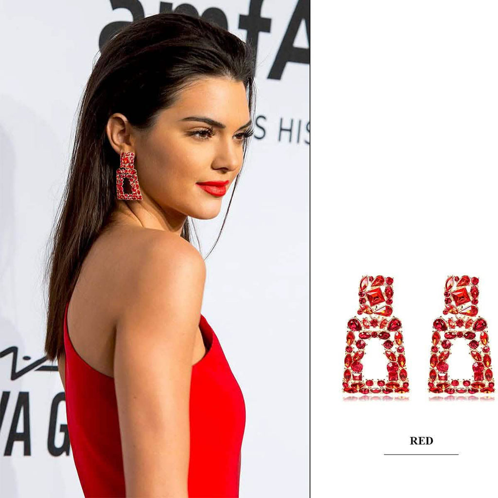 Boucles d'oreilles pendantes rectangulaires en strass pour femmes