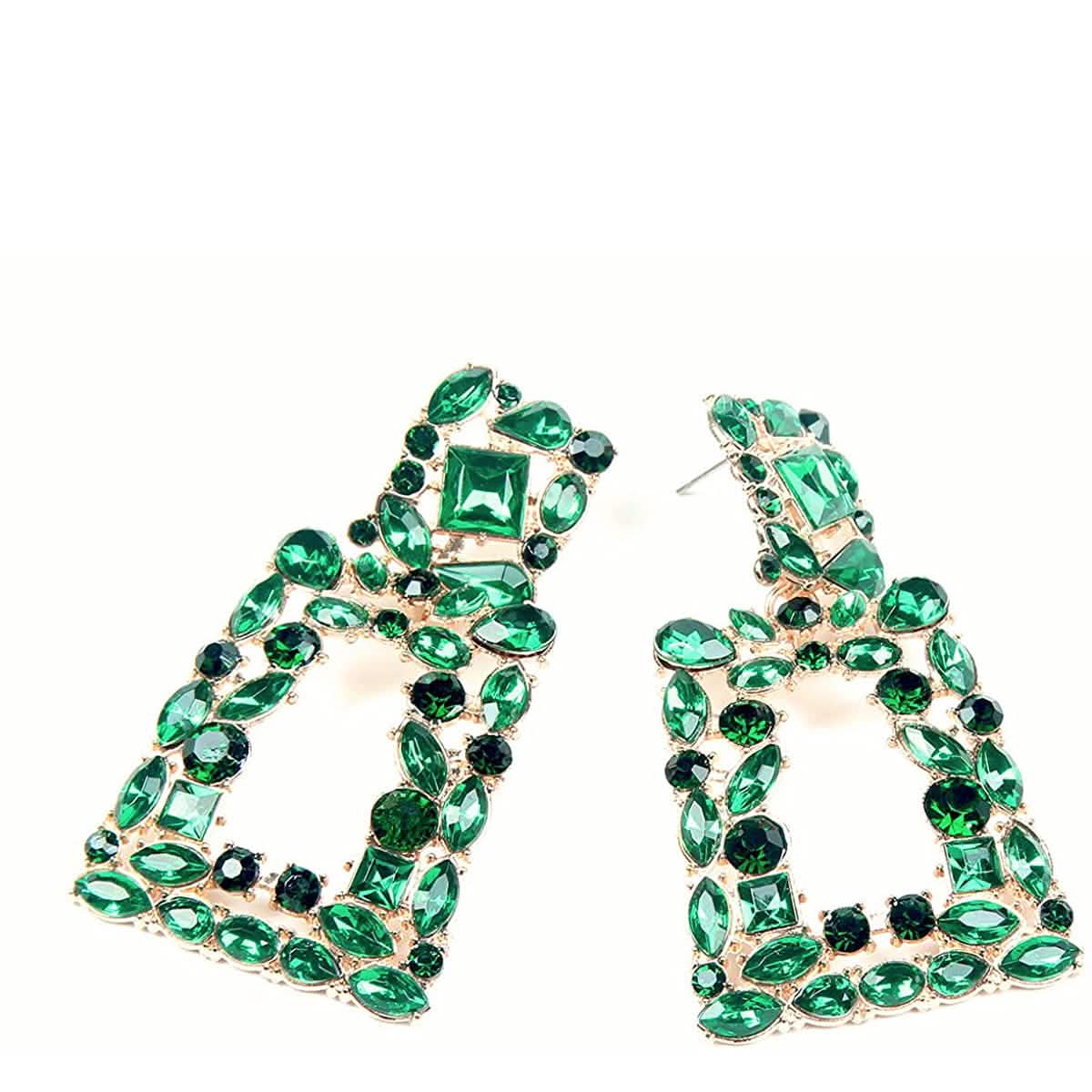 Boucles d'oreilles pendantes rectangulaires en strass pour femmes