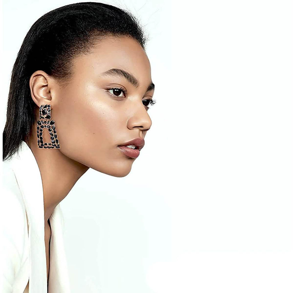 Boucles d'oreilles pendantes rectangulaires en strass pour femmes