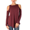 Women's Ribbed Cold-Shoulder Long-Sleeve Top - Assorted Sizes