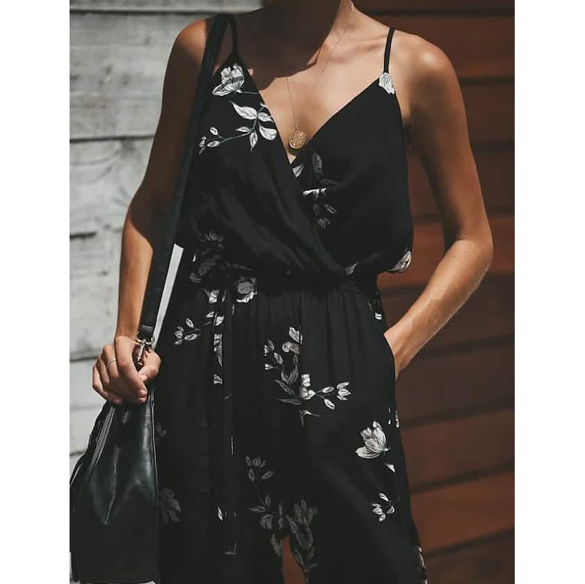 Combinaison décontractée sexy à col en V pour femme