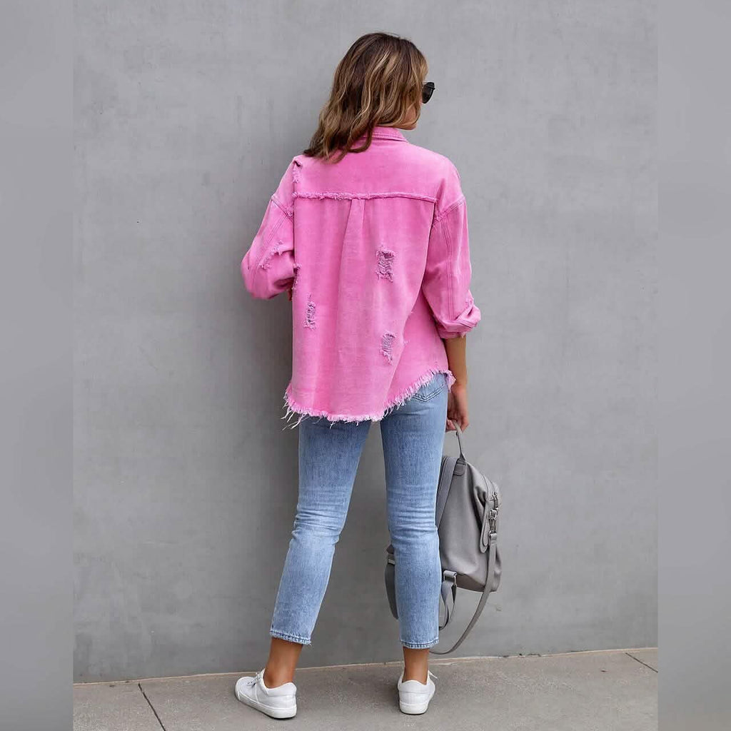 Shacket en jean à manches longues pour femme