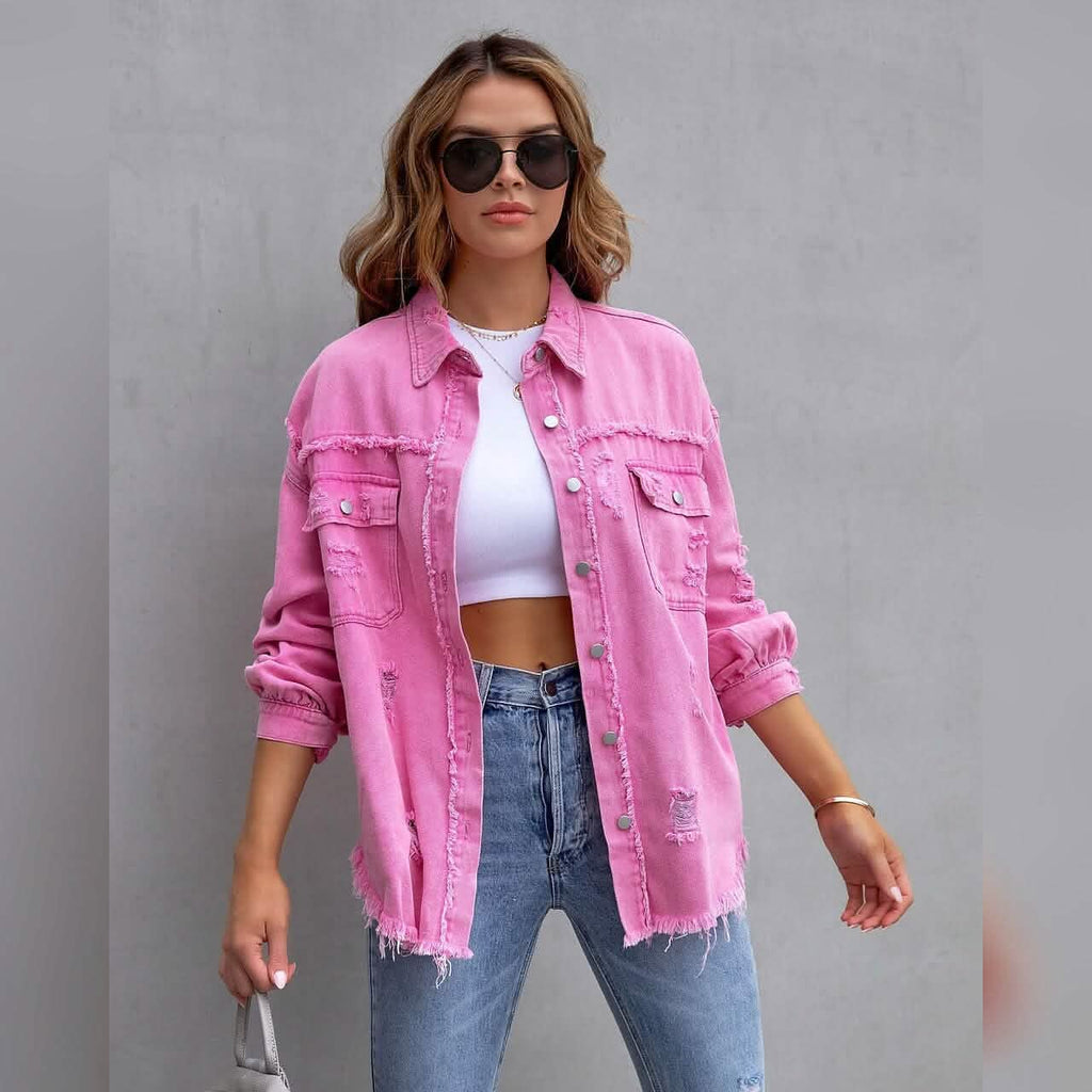 Shacket en jean à manches longues pour femme