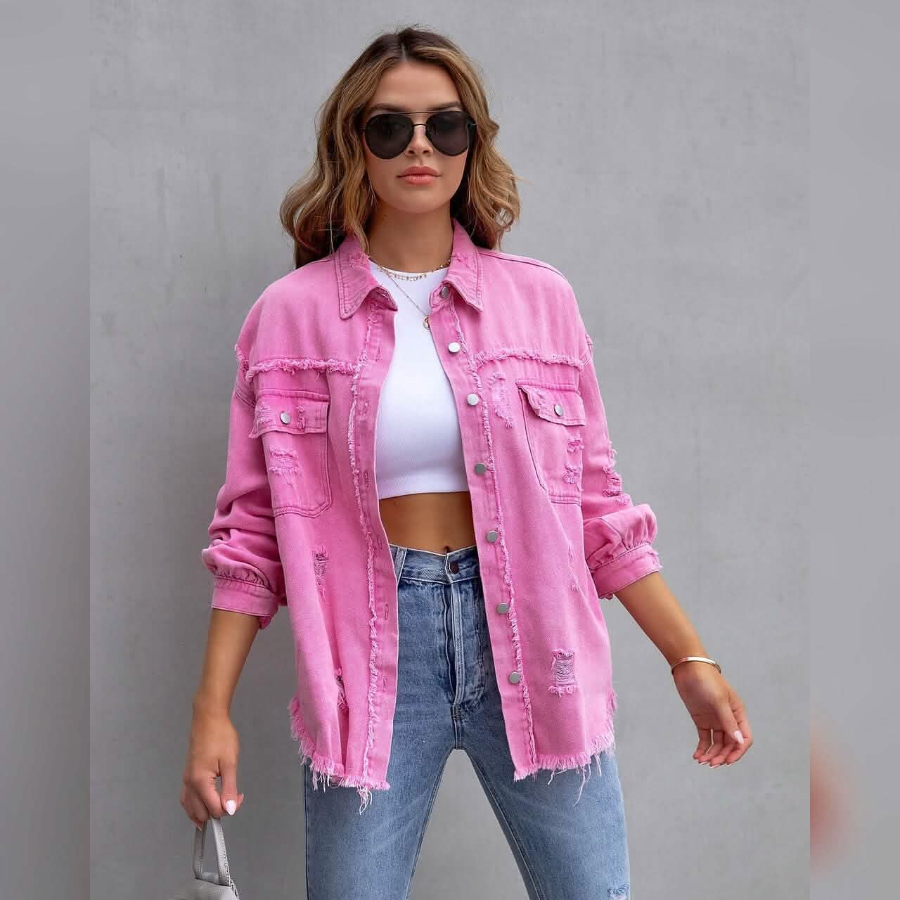 Shacket en jean à manches longues pour femme