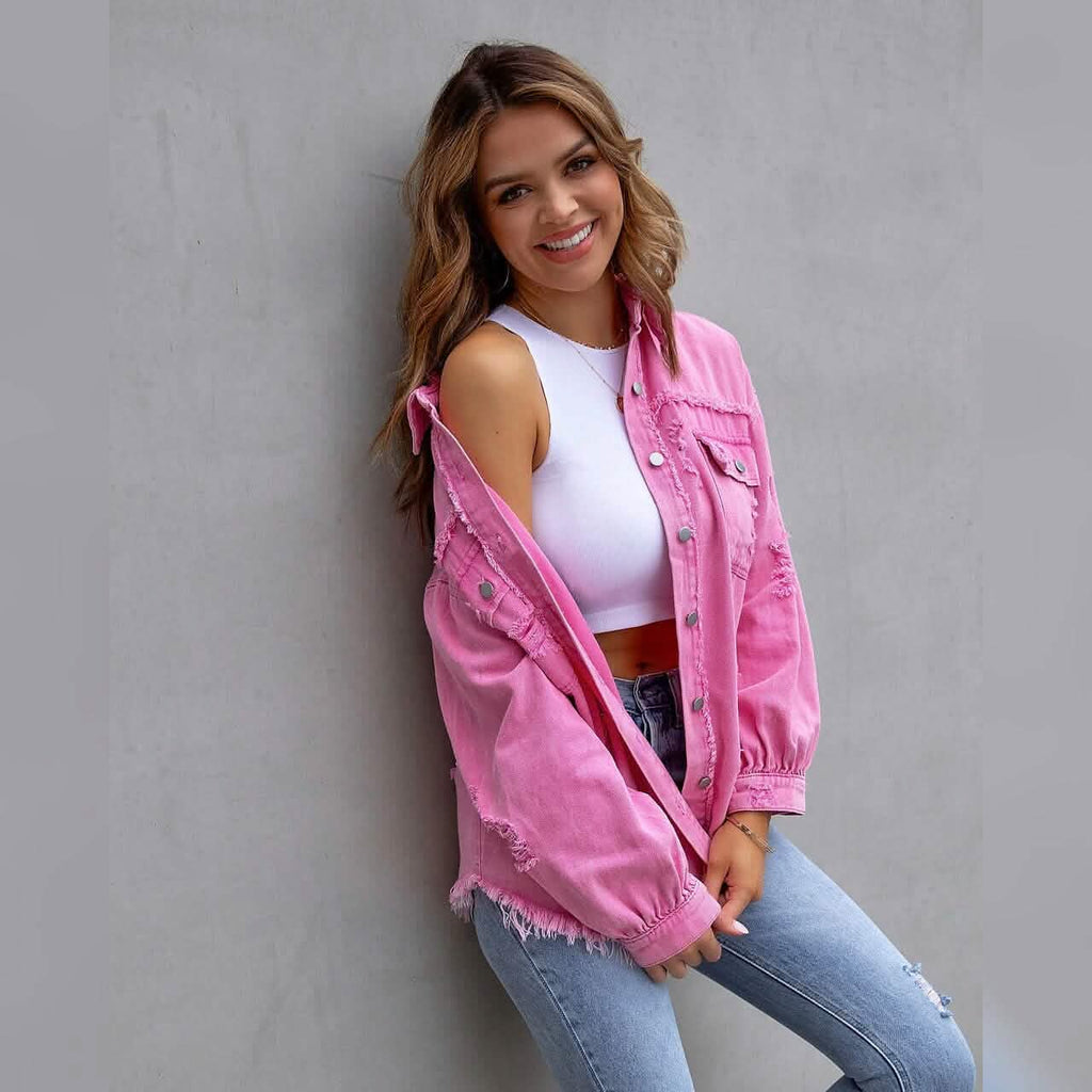 Shacket en jean à manches longues pour femme