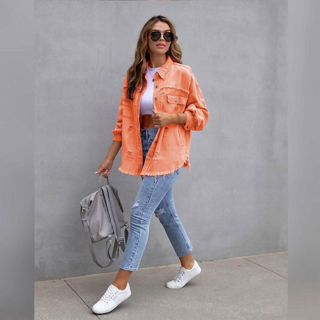 Shacket en jean à manches longues pour femme