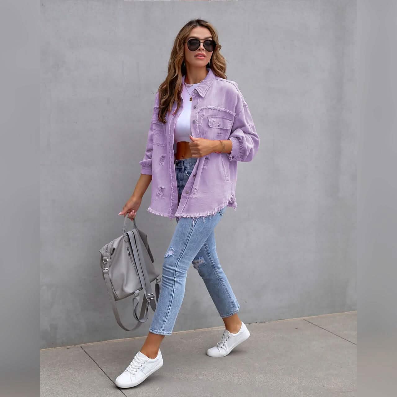 Shacket en jean à manches longues pour femme