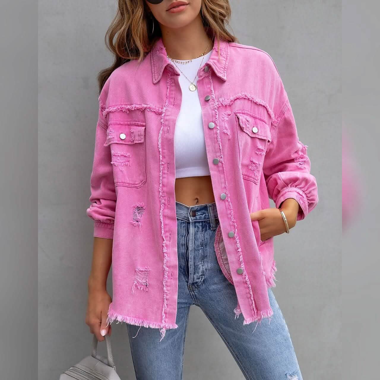 Shacket en jean à manches longues pour femme