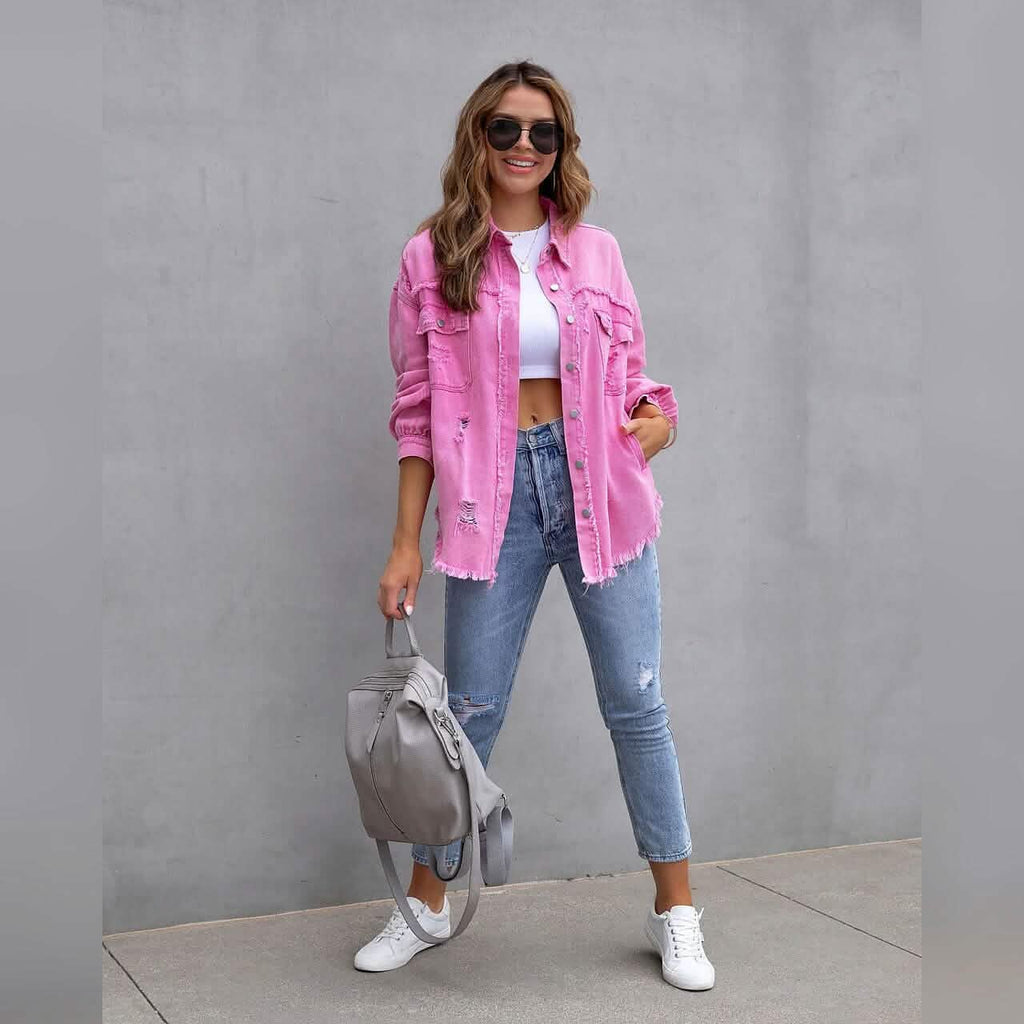Shacket en jean à manches longues pour femme
