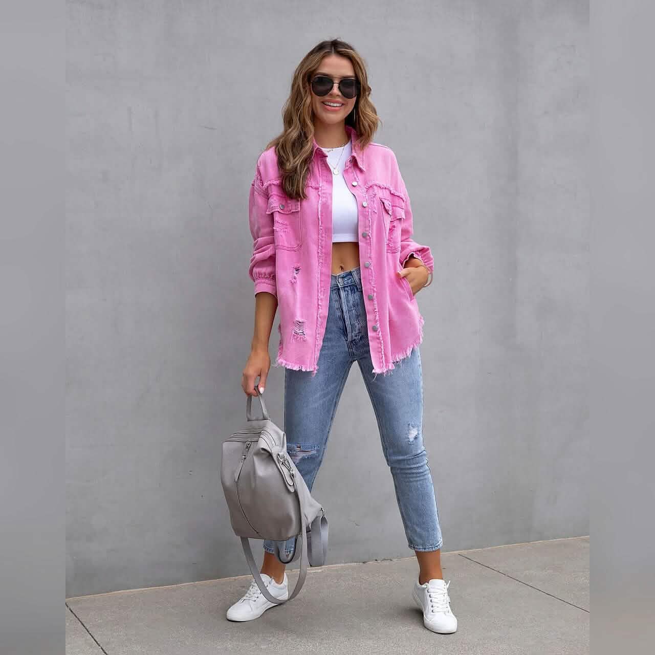 Shacket en jean à manches longues pour femme