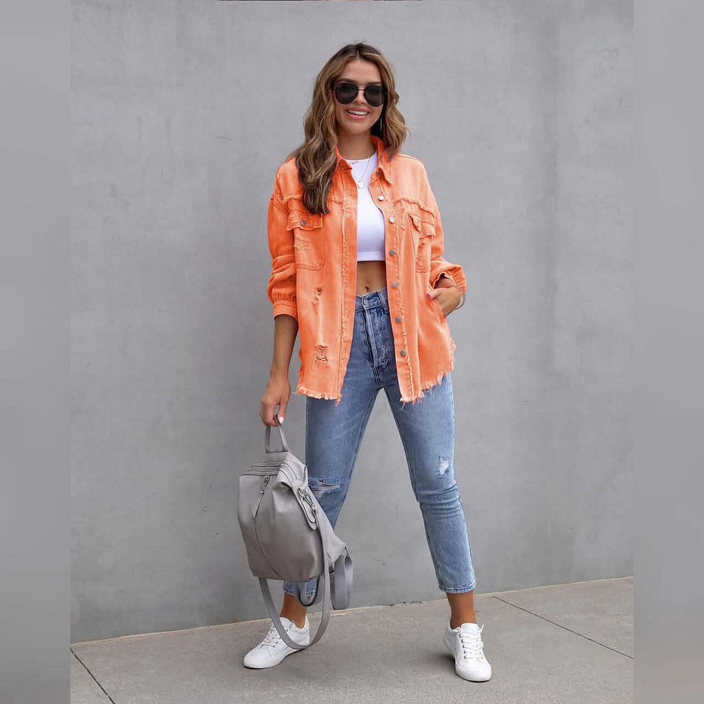 Shacket en jean à manches longues pour femme